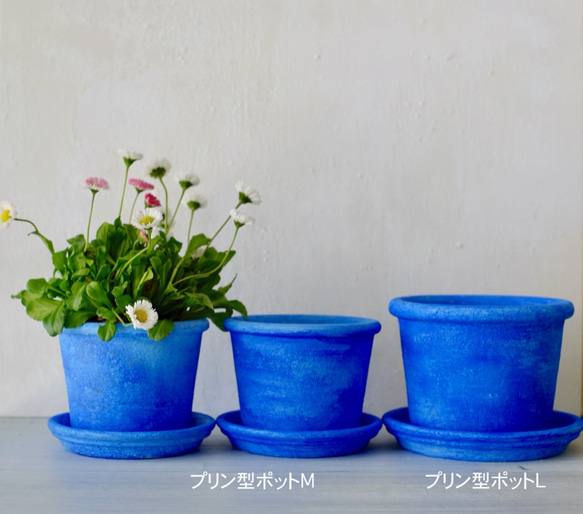 シャウエンブルー青い植木鉢　プリン型ポットM＋トレイ 9枚目の画像