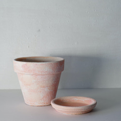 砂糖菓子のようなシュガーピンクの植木鉢　リム型ポットM＋トレイ　sugar pink fower pot 2枚目の画像