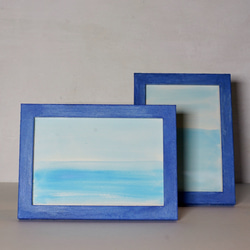 ざらつきのあるスモークブルーのフォトフレーム　写真立て　ポストカードサイズSmoke blue ペイントフレーム 4枚目の画像