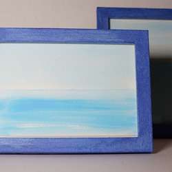 ざらつきのあるスモークブルーのフォトフレーム　写真立て　ポストカードサイズSmoke blue ペイントフレーム 5枚目の画像