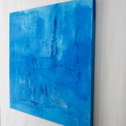静かな青い世界へ誘うインテリアアート（Deep water #5300）アクリル水彩画　木製パネル　原画 2枚目の画像