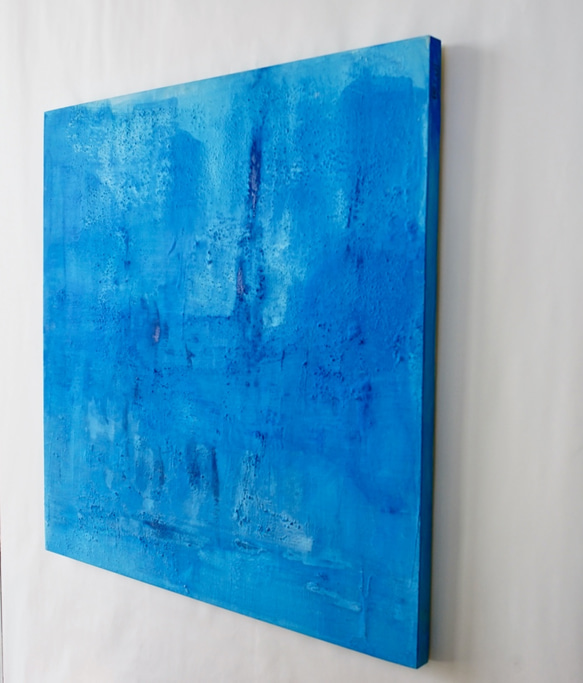 静かな青い世界へ誘うインテリアアート（Deep water #5300）アクリル水彩画　木製パネル　原画 2枚目の画像