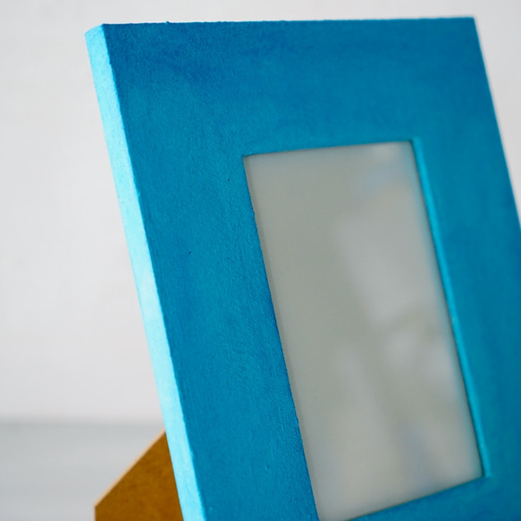 アクアブルーのフォトフレーム　写真立て　ポストカードサイズ aqua blue ペイントフレーム 2枚目の画像