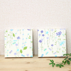 2点セット■12x12cmちいさなファブリックパネル【パステルカラーの花】パープル　ブルー 1枚目の画像