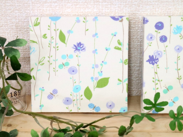 2点セット■12x12cmちいさなファブリックパネル【パステルカラーの花】パープル　ブルー 5枚目の画像