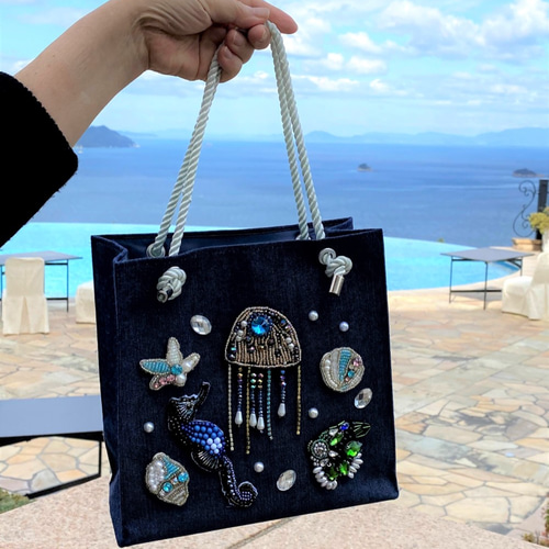 貼るだけ作成キット】「海のものがたり」☆キラキラビーズバッグ