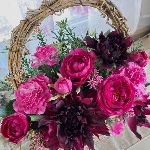 アーティフィシャルフラワーアレンジ【ダリア&カーネーション&薔薇