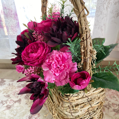 アーティフィシャルフラワーアレンジ【ダリア&カーネーション&薔薇