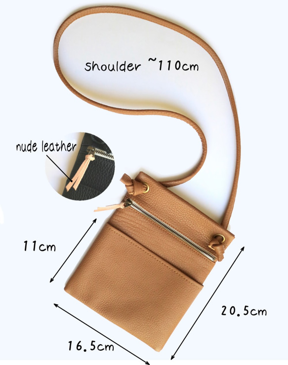 姫路レザー サコッシュバッグ （ミニ） ショルダーバッグ 鞄 革 日本製 （キャメル） 2枚目の画像