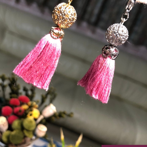 秋色☆タッセルマスクチャーム2個セットハンドメイド 秋色☆タッセル