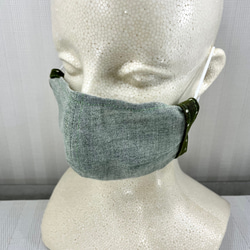不織布マスク　をおしゃれに変身　二重マスク　Wで安心　ナチュラル　♡　アースカラー　×　綿麻　ペールグリーン　ドット　♡ 3枚目の画像