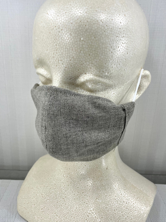 不織布マスク　を見せない　春色　二重マスク式　立体型　マスクカバー　♡　綿麻 / ペールブラウン　無地　♡ 3枚目の画像