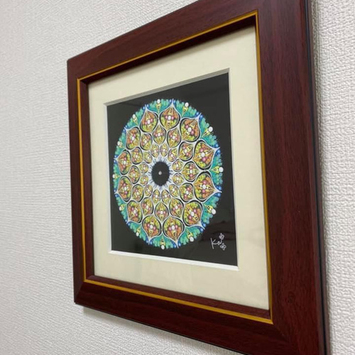曼陀羅アート ドットマンダラ 壁掛け時計 レッド フラワーオブライフ Φ17cm