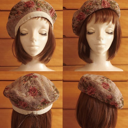 ベレー帽 ハンドメイド A cute beret made with leftover fabric and kimono. Size-adjustable