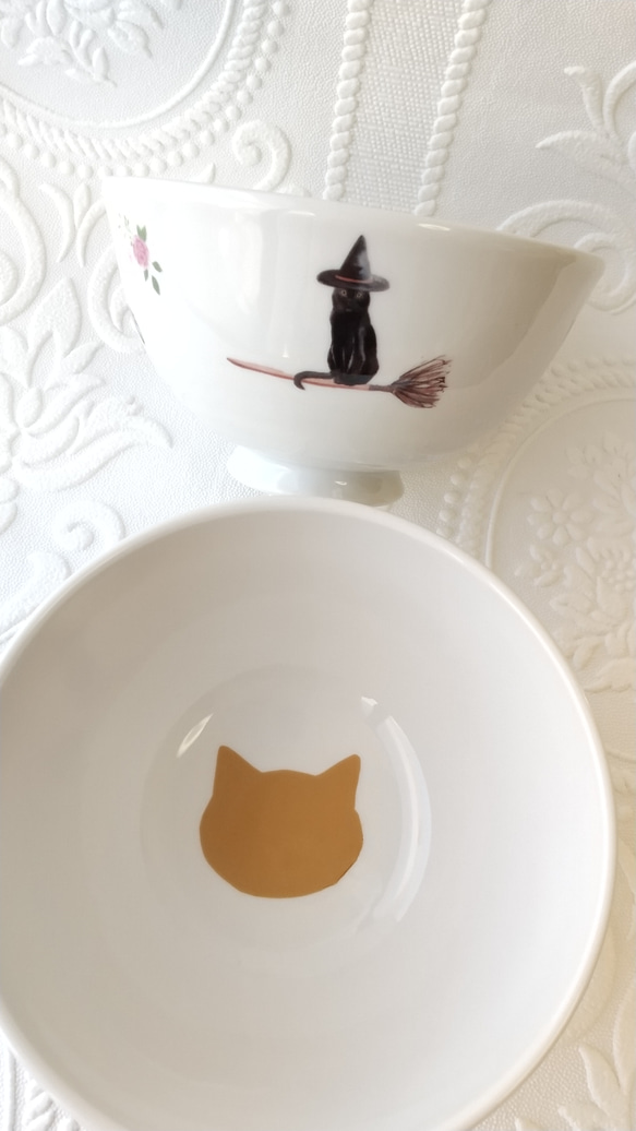 茶碗　猫　お花 4枚目の画像
