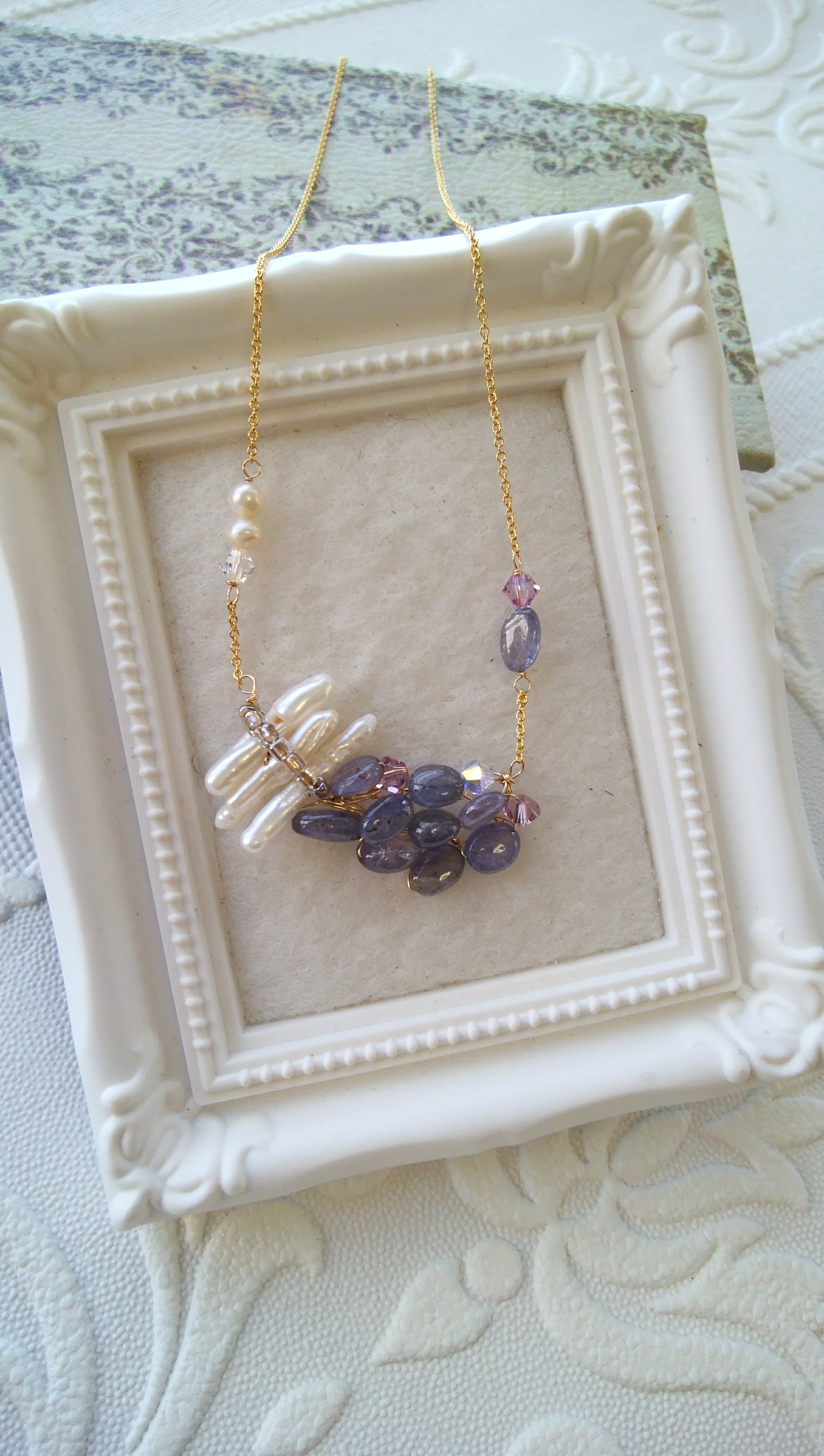 14kgf　タンザナイト＆淡水パール　ネックレス