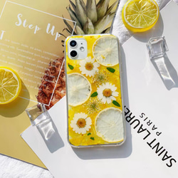 カモミュル&レモン 押し花 ドライフルーツ iPhoneスマホケース スマホケース 3枚目の画像