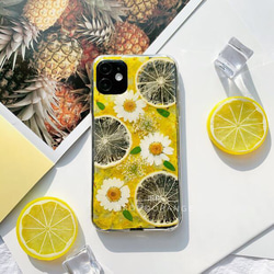カモミュル&レモン 押し花 ドライフルーツ iPhoneスマホケース スマホケース 4枚目の画像