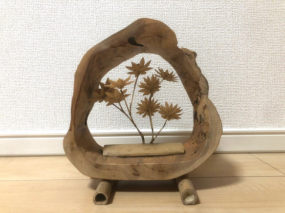 竹細工/置物/竹/ハンドメイド/枯れないお花/木製/玄関などに/立体/オブジェ/インテリア 5枚目の画像