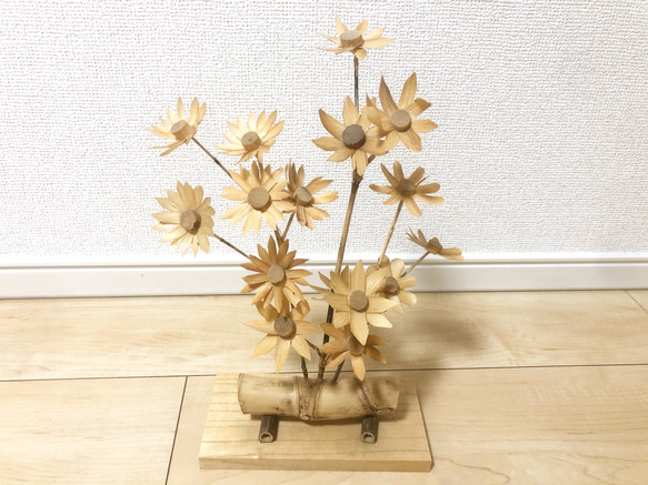 竹細工/置物/竹/ハンドメイド/枯れないお花/玄関などに/立体/オブジェ/インテリア 1枚目の画像