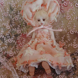 ミニドール15cm　ピンクのリボンのドレス 2枚目の画像