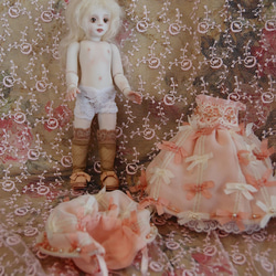 ミニドール15cm　ピンクのリボンのドレス 3枚目の画像