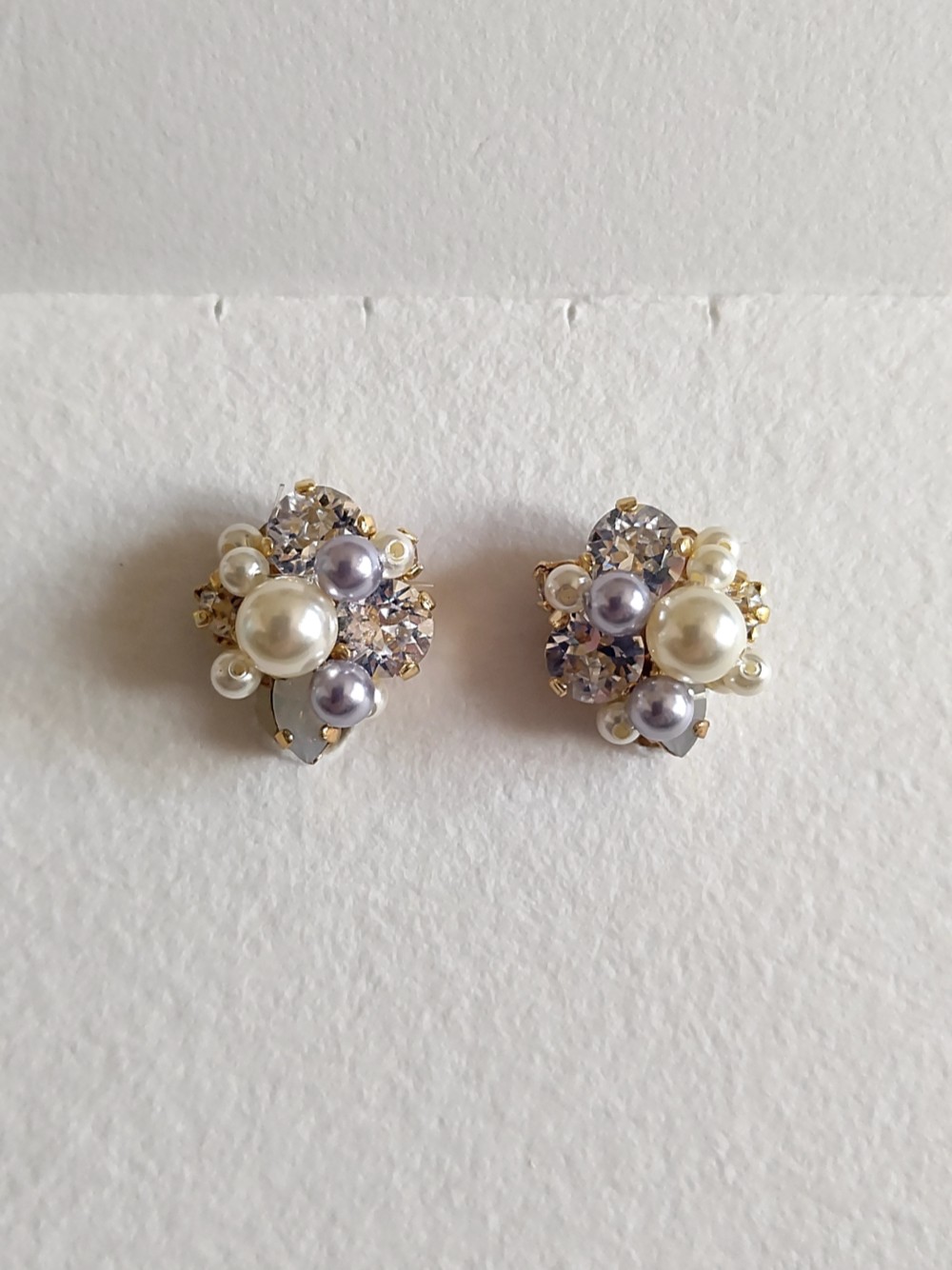 パール＆ビジューイヤリング　(SWPC-112)：ブライダル・ウェディング  大人かわいい  モーヴ 和装 着物