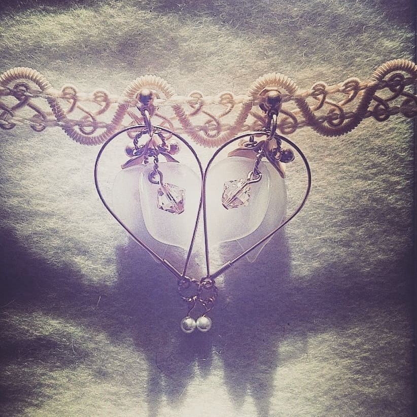 パールピアス　(PF-BP1)：ゴールド 　ホワイト   ブライダル　ウエディング ハート　ロマンティック