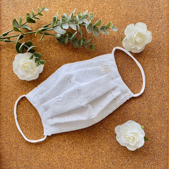 薔薇の刺繍の白色レースマスク 布マスク atelier jaime☆ 通販 9801470