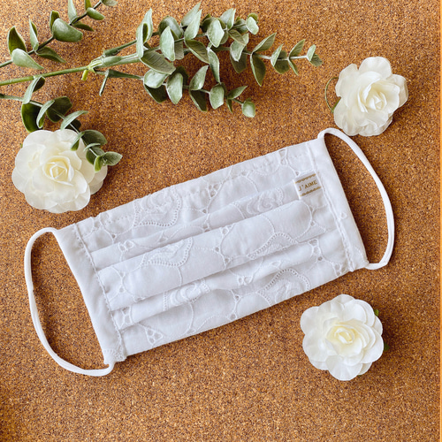 薔薇の刺繍の白色レースマスク 布マスク atelier jaime☆ 通販 9801470