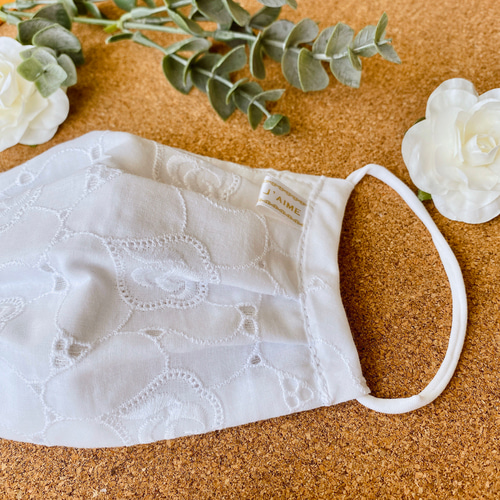 薔薇の刺繍の白色レースマスク 布マスク atelier jaime☆ 通販 9801470