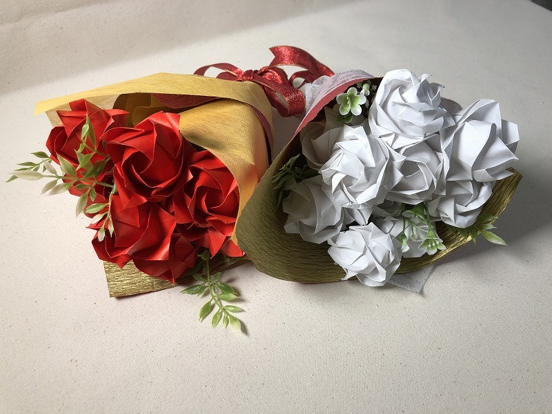 折り紙 バラの花束 10本ずつ ブーケ レッド ホワイト 赤 白