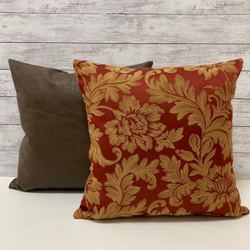 細やかなヴィンテージ風 ブラウン 合皮レザー クッションカバー