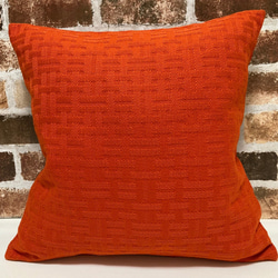 北欧家具にもあう織物調チェック柄クッションカバー オレンジ 45×45㎝ ファスナー付 [織り物調] [秋色] 1枚目の画像