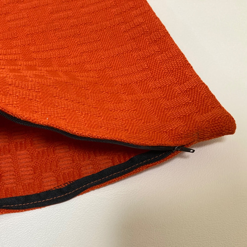 北欧家具にもあう織物調チェック柄クッションカバー オレンジ 45×45