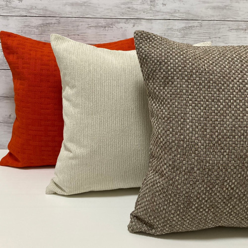 北欧家具にもあう織物調チェック柄クッションカバー オレンジ 45×45