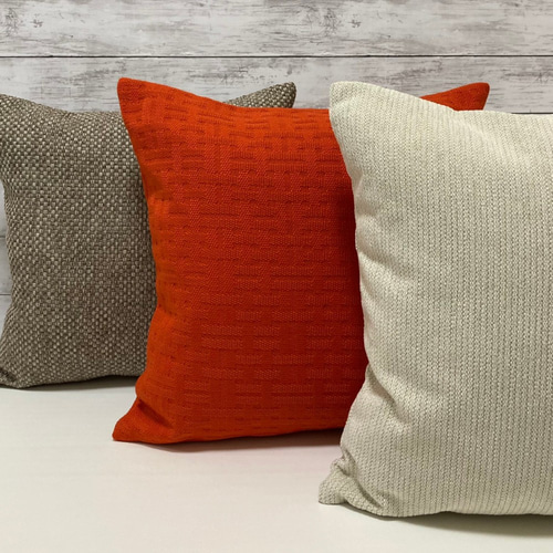 北欧家具にもあう織物調チェック柄クッションカバー オレンジ 45×45
