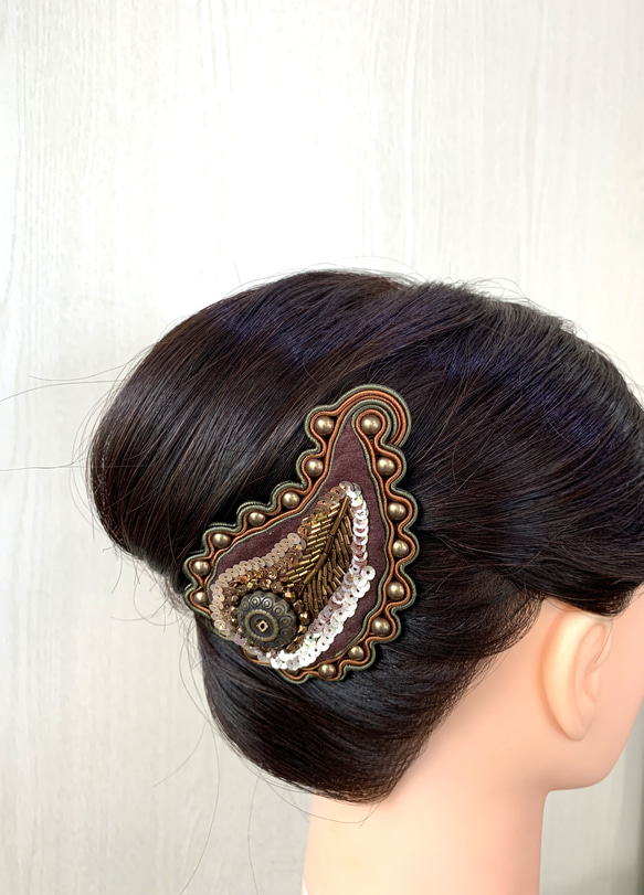 ソウタシエ　ペイズリーバレッタ /soutache 和装小物 2枚目の画像