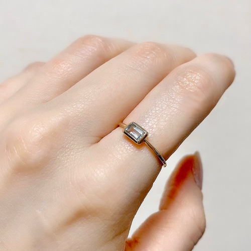 受注生産／3月誕生石】K10YG アクアマリン オクタゴン ベゼル