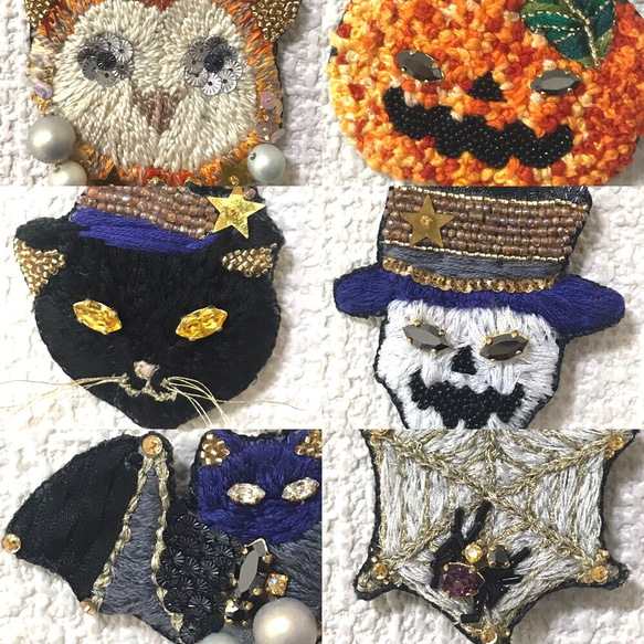 受注生産】ハロウィン 壁掛け連結式 ビーズ刺繍 オーナメント 6種 