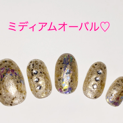 ジェルネイルチップ♡ゴールドネイル、ホログラムネイル、ラメネイル