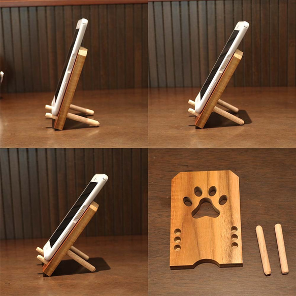 木製スマホスタンド／チーク　【猫の手】 7枚目の画像