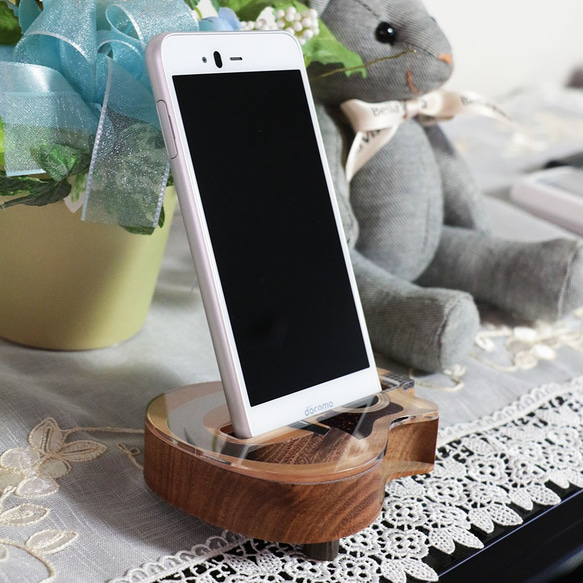 木製 スマホスタンド・スピーカー 【ギター】 スマホスタンド