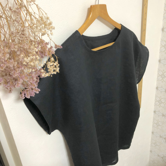 【Sale】シンプルなリネンチュニック　♡ブラック 3枚目の画像