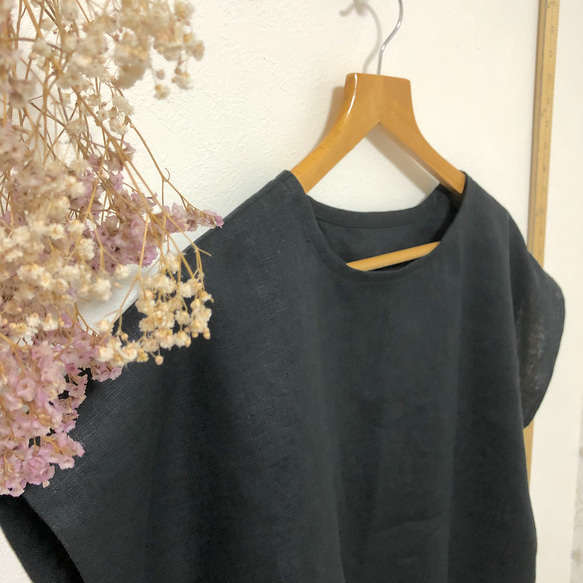 【Sale】シンプルなリネンチュニック　♡ブラック 4枚目の画像