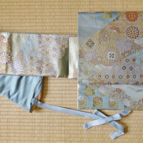 【専用】作り帯 袋帯 西陣織 引箔 正絹 二重太鼓 セミフォーマル so323 すぐに結べる「さくら造り帯」 西陣織袋帯の二重太鼓 D-215 着物 無何