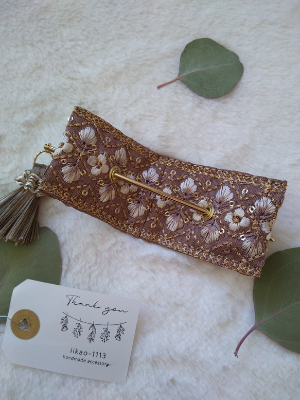 再販"iikao-1113"インド刺繍リボンのマジェステ♡大人ブラウン 4枚目の画像