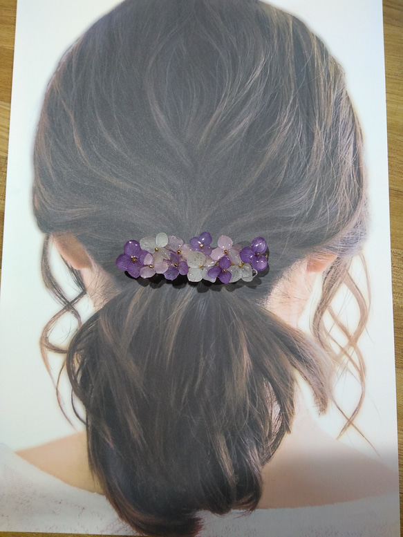 【受注生産】本物の紫陽花アナベル　ツヤツヤバレッタ　紫 5枚目の画像