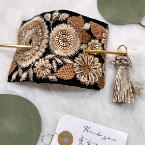 裏まで可愛いインド刺繍リボンのマジェステ/かんざし マリーゴールド