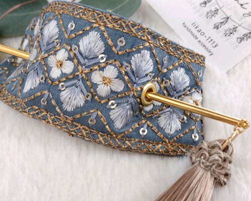 希少】 インド製 ヴィンテージ 両面 ザリ刺繍 高級 ハンドバッグ 希少